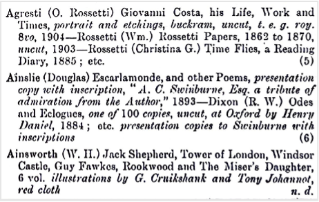Fig. 2. Example entries from the sales catalog of Swinburne's personal library